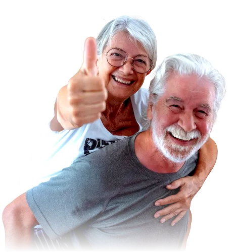 älteres Paar mit Daumen hoch